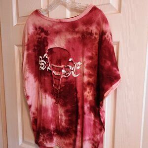 Rue + Burgundy Tie Dye Womens Top, 1X, Rip Front, New